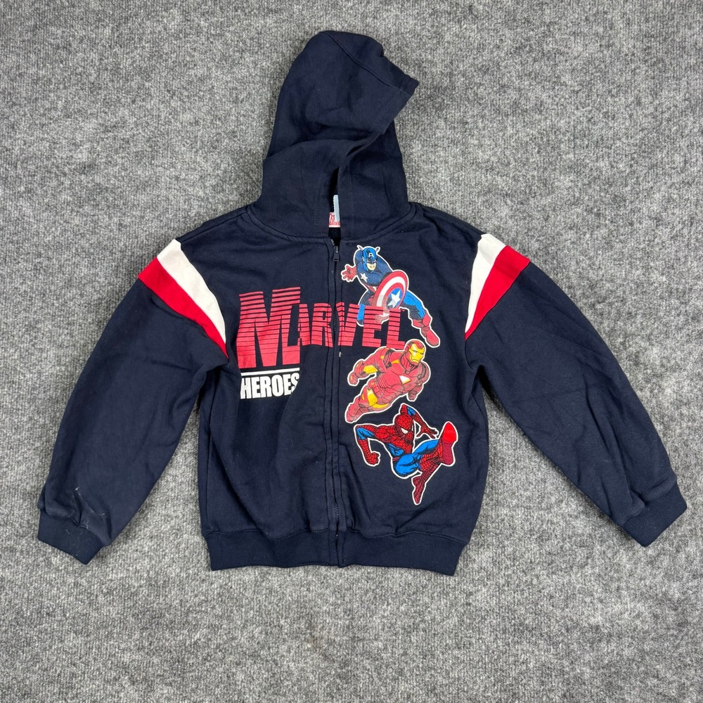 Marvel Heroes Zip Hoodie Boys Size 6 Navy Blue Avengers Graphic Fleece Athletic